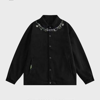 Áo Khoác Bóng Chày Da Lộn Thêu Hoa Cá Tính Cho Nam