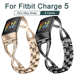 Dây đeo tương thích với Fitbit Charge 5 & Charge 6 dành cho nữ Cô gái Kim loại Thay thế Sạc 5 dây đeo cổ tay Dây đeo với Bling Pha lê Kim cương đính đá Vòng tay