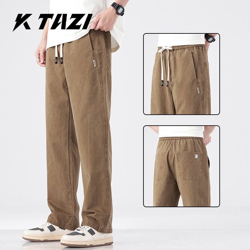 K Tazi Quần Màu xám/Đen/Kaki Dài Ống Rộng Phong Cách Retro Cho Nam