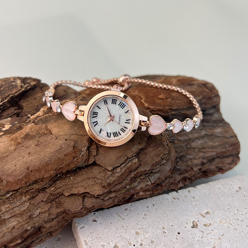 Đồng Hồ Quartz Mặt Tròn Đính Đá Với Dây Đeo Hợp Kim V91Reloj