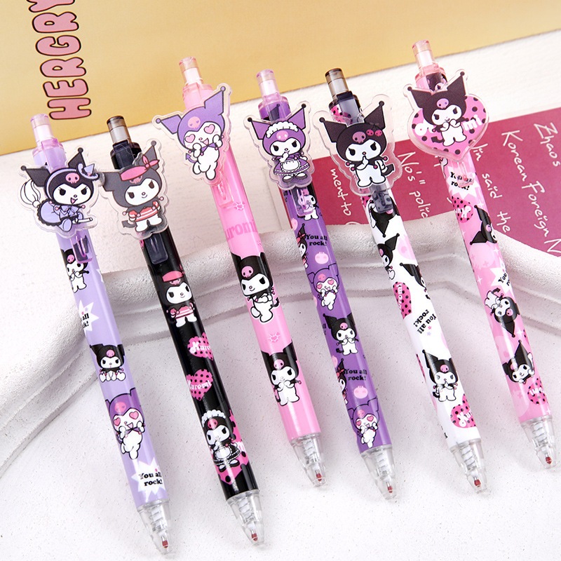 Set 6 Bút Mực Gel Dạng Nhấn Màu Đen Họa Tiết Động Vật Hoạt Hình Dễ Thương Nhanh Khô Dành Cho Trẻ Em