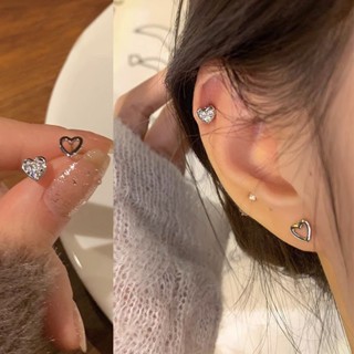 Ahellogirl Set 2 Khuyên Tai Bạc s925 Hình Trái Tim Đính Đá Zircon Phong Cách Hàn Quốc Thanh Lịch Dành Cho Nữ