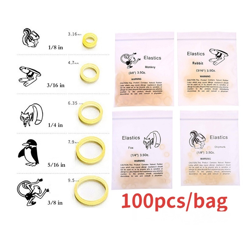 100 Chiếc Dây Đàn Hồi Chỉnh Nha Cho Nẹp Dây Cao Su Nha Khoa 3.5OZ / 4.5OZ / 6.5OZ 1 / 8 "3 / 16" 1 / 4 "5 / 16" 3 / 8 "