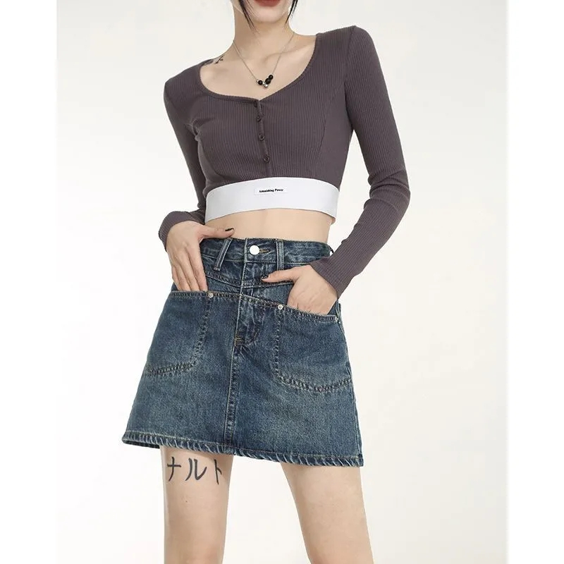 Chân váy jean SUNAIXUE thời trang Hàn Quốc dành cho nữ A93M084 36Z230909