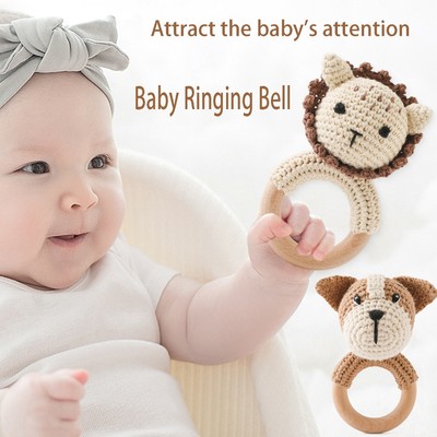Chuông Chuông Cho Bé Handmade Gỗ Len Móc Kim Nhẫn Cho Bé Làm Dịu Răng Mài Đồ Chơi Tay Chuông Quà Tặng