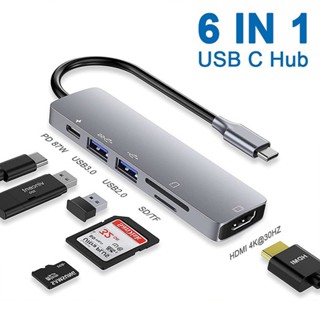 Usb C HUB 6 trong 1 Type C sang HDMI 4K 2 Cổng USB 3.0 Đầu đọc thẻ SD / TF cho máy tính xách tay