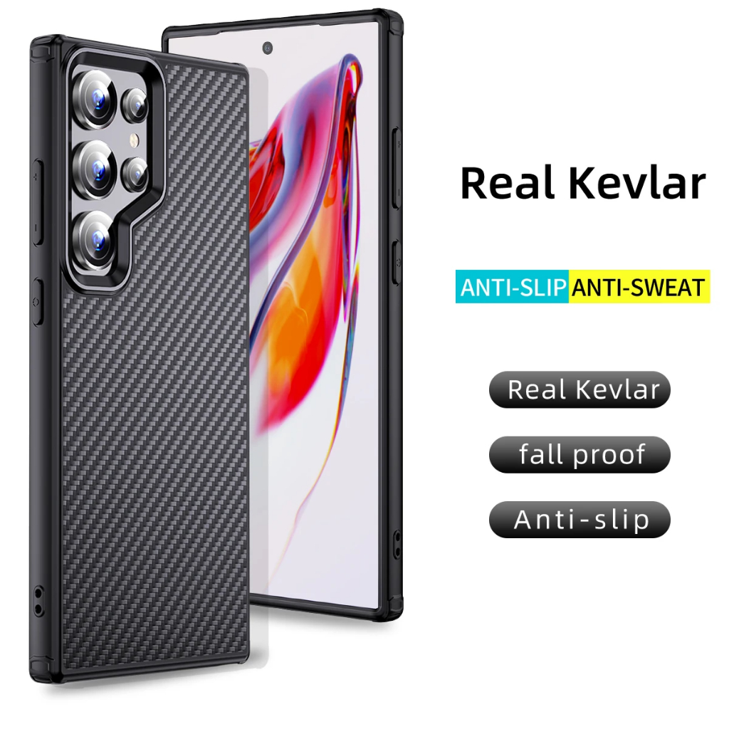 Ốp lưng Kevlar thật cho Samsung Galaxy S24 S23 Ultra dành cho vỏ bọc bằng sợi Carbon cứng TPU mềm
