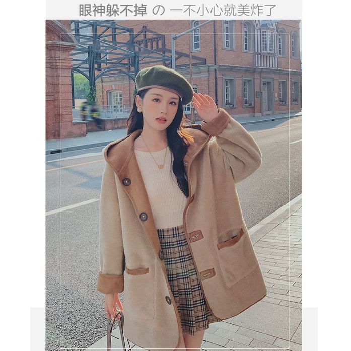 Áo Khoác Lông Cừu Một Mảnh Thiết Kế Dày Dặn Thời Trang Mùa Đông 2023 Phong Cách Mới Cho Nữ