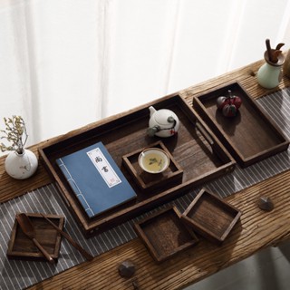 Khay trà gỗ Combo bộ gồm 7 Khay decor trang trí bánh, khay gỗ thông sơn màu óc chó