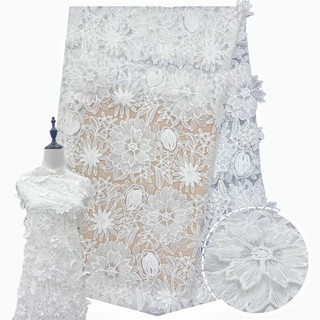 1 yard 3d hoa trắng pha lê organza ren thêu vải cho quần áo nữ