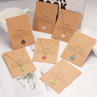 Gmai Cỏ bốn lá may mắn Ba Lá Mặt Dây Chuyền Vòng Cổ Cho Nữ Thời Trang Thẻ Giấy Xương Đòn Dây Chuyền Quà Tặng Trang Sức