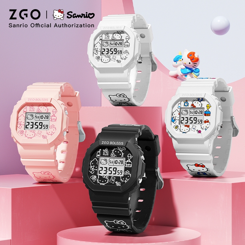 Đồng hồ trẻ em ZGO x Sanrio đồng hồ học sinh Kitty đồng hồ điện tử thể thao dạ quang chống nước quà tặng 8611
