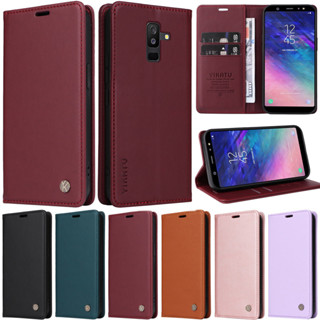 Ốp Lưng Sang Trọng Cho Samsung Galaxy A6 Plus A8 2018 A7 2018 J6 Plus J4 Plus A9 2018 Slim Book Style Ví Mềm Da Pu Khe Cắm Thẻ Lật Điện Thoại Da Đứng Bảo Vệ Bao Da