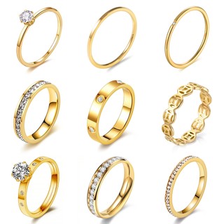 Nhẫn Mayebe Lavend thép titan mạ vàng 18k đính đá cho nam và nữ