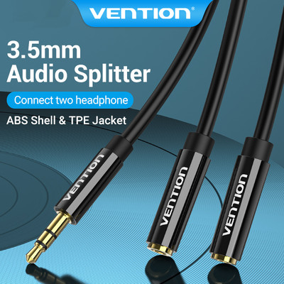 Cáp chia và gộp 2 tai nghe 3.5mm Vention 3,5 mm loại jack dùng để chuyển đổi audio mic cho điện thoại laptop pc cho tai nghe loa