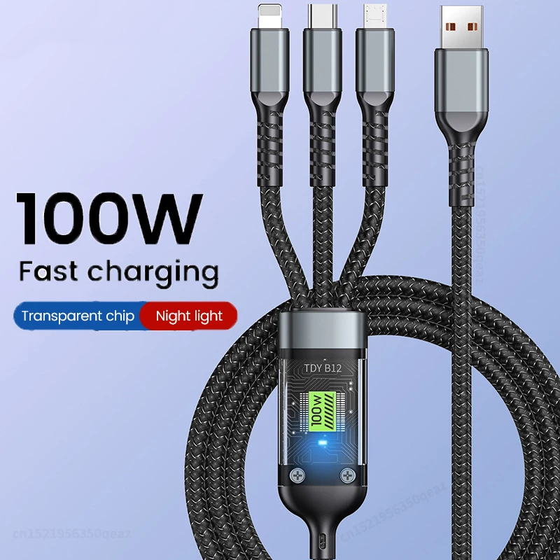 Cáp Sạc Nhanh 3 Trong 1 100W Cáp Usb Loại C Cho Samsung Huawei Micro Usb C Sạc Dây Cáp Sạc