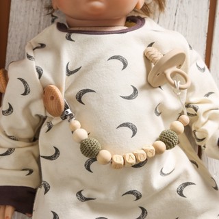 [Tùy chỉnh miễn phí 6 chữ cái] Dây chuyền núm vú giả tên cá nhân Dây chuyền giữ gỗ sồi thủ công Móc núm vú Kẹp miếng dán cho bé