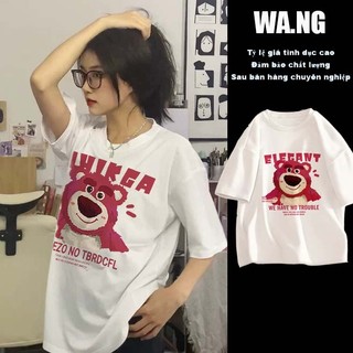 【M-5XL】 Áo Thun Tay Ngắn In Hình Gấu Và Dâu Tây Dễ Thương Thời Trang Mùa Hè Cho Các Cặp Đôi