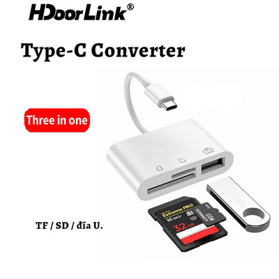 Đầu đọc thẻ nhớ SD/TF/USB HdoorLink cáp Type C/Micro USB sang SD truyền dữ liệu