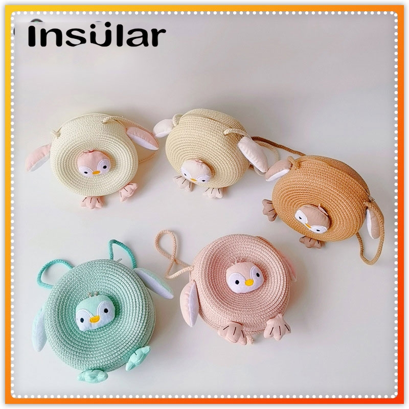 INSULAR Túi Cói Nhỏ Xinh Kiểu Hoạt Hình Phối Khóa Kéo Cho Bé