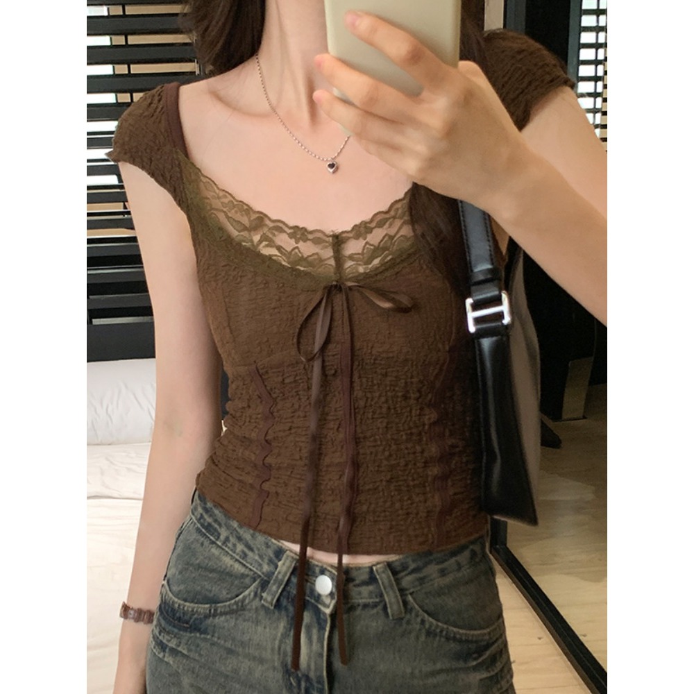 Áo Thun Baby Tee Nữ Dáng Croptop Phối Ren Phong Cách Pháp Thời Trang Mùa Hè Kiểu Mới