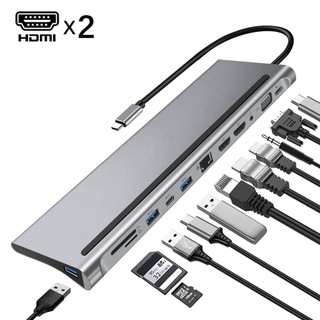 12in1 type-c docking station sang dual hdmi * 2 vga audio 3.5mm tf / sd reader rj45 ethernet pd charge usb-c hub cho máy tính xách tay điện thoại máy tính bảng