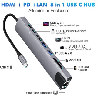 8 Trong 1 USB Loại C Bộ Chia Cho 4K HDMI RJ45 Ethernet 3.0 Đầu Đọc Thẻ TF PD Phân Phối Nguồn Mac-cbook Pro Dock