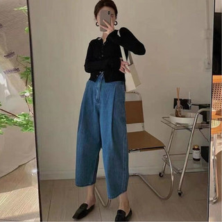 Hàn quốc cà rốt quần jean dài chân dài màu tối thắt lưng cao quần bó bó