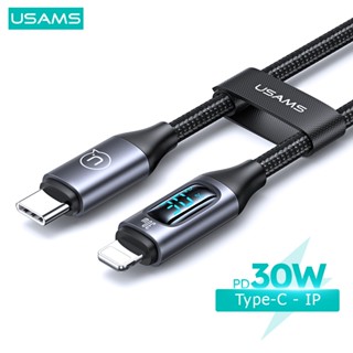 Usams 30W USB C Cáp Hiển Thị Kỹ Thuật Số Pin Type C - IP PD Cáp Sạc Nhanh Cho 1Phone 14 13 12 11 Pro Max iPd