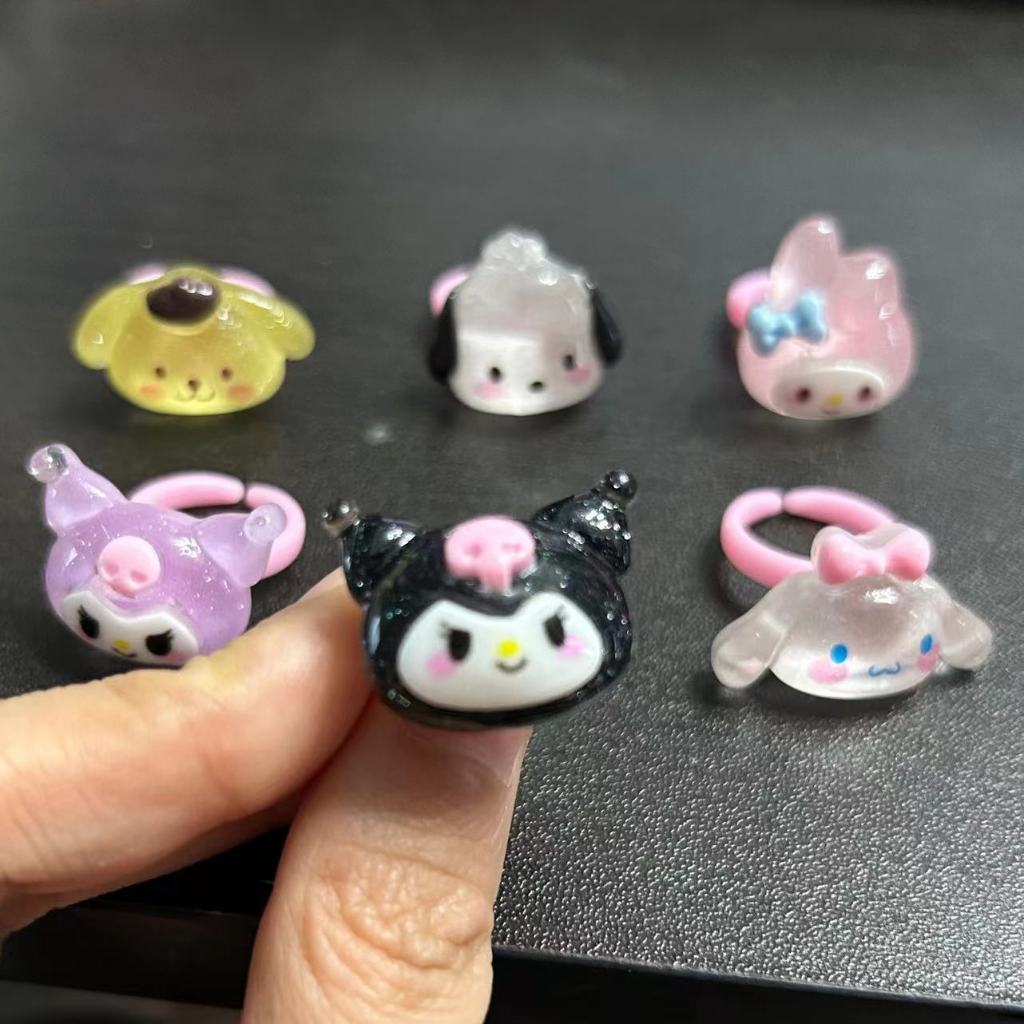 6 Cái / bộ Học Sinh Nhẫn Sanrio Kuromi Cô Gái Dễ Thương Trái Tim Hoạt Hình Cặp Đôi Mềm Tặng Bạn Gái Có Thể Điều Chỉnh Mở Nhẫn H0145