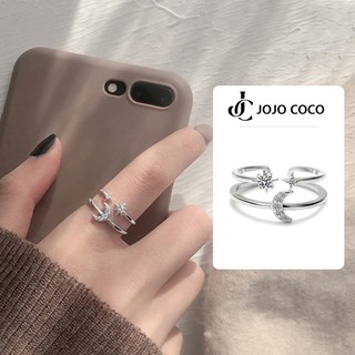 Nhẫn bạc / mặt trăng hình ngôi sao thời trang đính đá Zircon