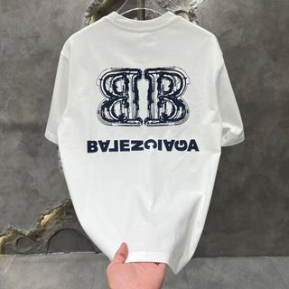 Áo thun ngắn tay dáng rộng Balenciae Letter Double B Design Pure Cotton dành cho cặp đôi
