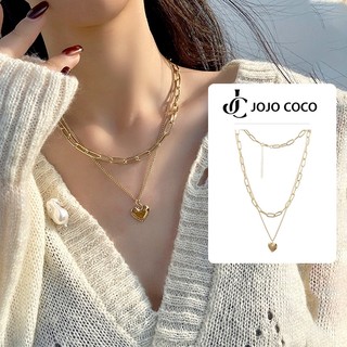 JOJO COCO Dây Chuyền Kim Loại Mặt Trái Tim Màu Vàng Phong Cách Hàn Quốc Cho Nữ