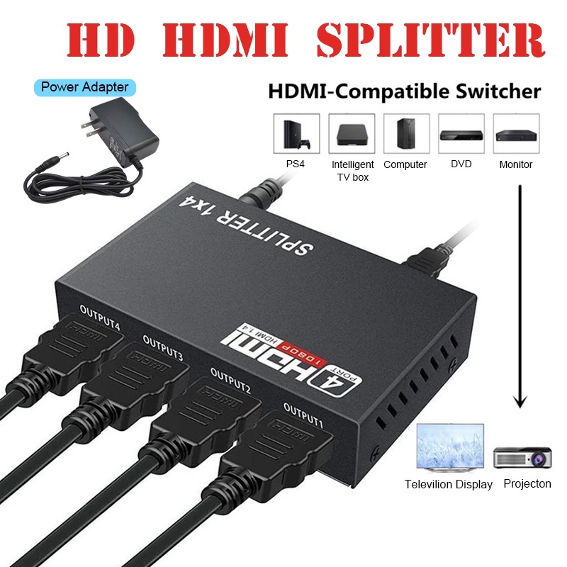 Bộ Chia Hdmi 1080p 1X4 Cổng Hộp Hub Công Tắc Hdmi Repeater Khuếch Đại 4K Hdmi Switcher Với Power Sup