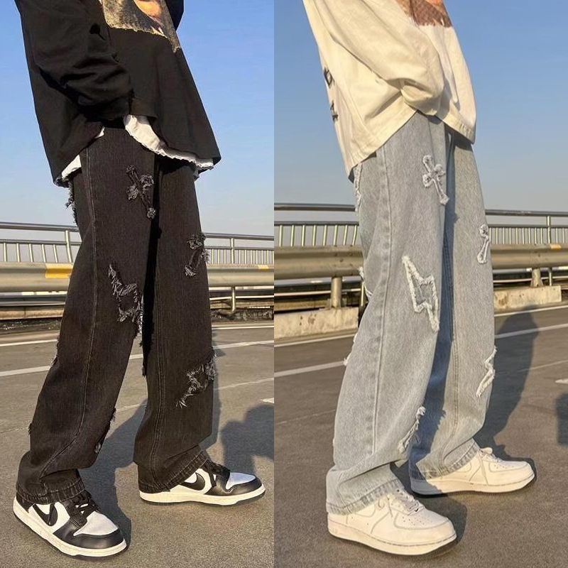 Quần jean đen nam baggy Wash 2 màu xám ống suông rộng dáng đứng vải jeans bò cao cấp 20WE SR01 hottrend