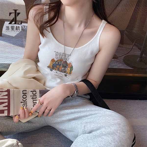 Áo dệt kim sát nách ZHELIHANGFEI lưng cao in họa tiết thời trang cá tính