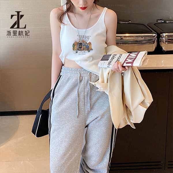 Áo dệt kim sát nách ZHELIHANGFEI lưng cao in họa tiết thời trang cá tính