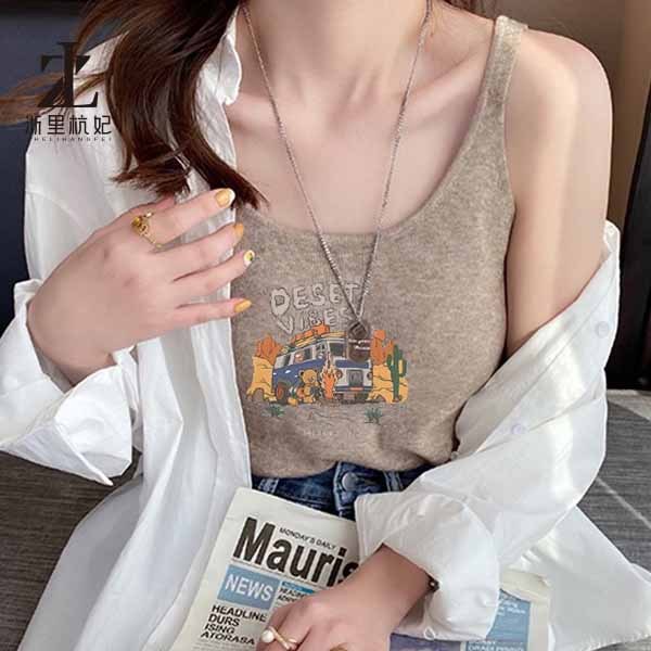 Áo dệt kim sát nách ZHELIHANGFEI lưng cao in họa tiết thời trang cá tính