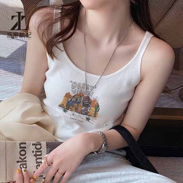 Áo dệt kim sát nách ZHELIHANGFEI lưng cao in họa tiết thời trang cá tính