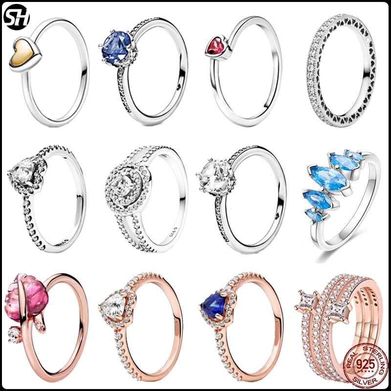 Mới Pandora Bán 925 Bạc Zircon Nhẫn Xanh Sáng Vương Miện Làm Đồ Trang Sức Quà Tặng Nữ