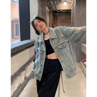 Áo khoác jean nữ form rộng , áo khoác bò xanh phông cách unisex