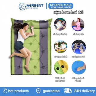 Đệm đơn đôi JAERSENT AIRBED tự bơm hơi kèm gối đơn /đôi màu xanh lá cho dã ngoại/ du lịch (192x132x3.0cm)
