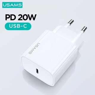 Usams USB C Sạc 20W Sạc Điện Thoại Di Động Hỗ Trợ Loại C PD Sạc Nhanh Cho i15 14 13 12 Pro Max iPd Máy Tính Bảng