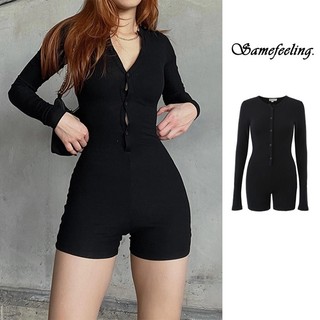 Áo Liền Thân Tay Dài Màu Trơn Cài Nút Thời Trang Cho Nữ
