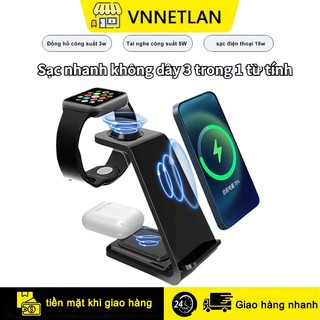 Sạc nhanh không dây VNNETLAN 3 trong 1 cổng Ip Android Type-C thích hợp cho điện thoại tai nghe bluetooth smart watch