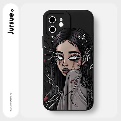 Ốp lưng JURSUE mềm đen độc lạ dễ thương đẹp cho iPhone 17 16 15 14 13 12 11 Pro Max SE 2020 X XR XS ip 8 7 Plus Y4663