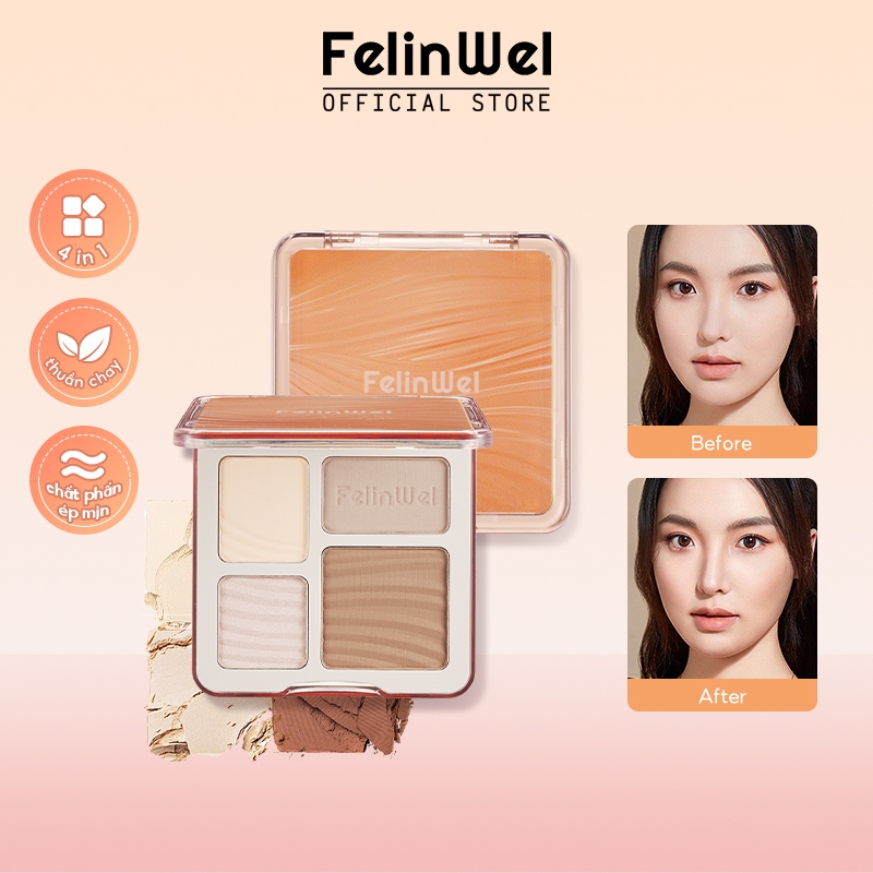 FelinWel - Bảng Màu Tạo Khối Cho Bút Đánh Dấu, 4 Màu, Trang Điểm 3D Bronzer, Phấn Tạo Khối Mờ, Phấn Má Hồng, Bảng Màu Tạo Khối, Mỹ Phẩm