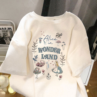 Áo thun trắng phong cách Hàn Quốc thời trang nữ oversize dáng rộng tay ngắn Alice pincess họa tiết sân vườn hàng đầu