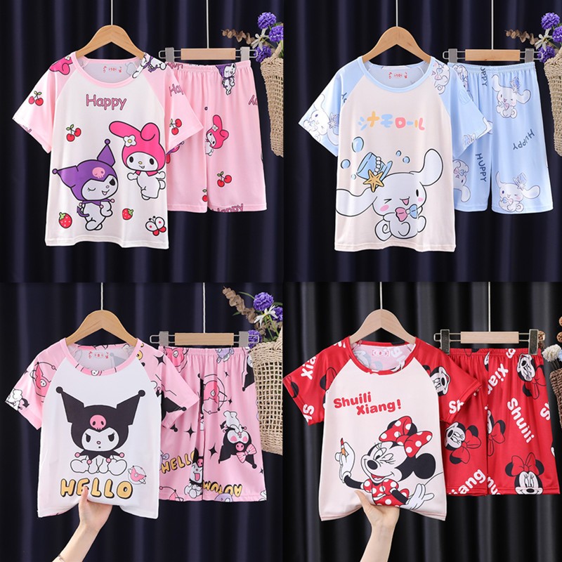 Sanrio Cinnamoroll Trẻ Em Bộ Đồ Ngủ Hello Kitty Đồ Ngủ Kuromi my Melody Girl Boy Mùa Hè Tay Ngắn Nhà Phù Hợp Với