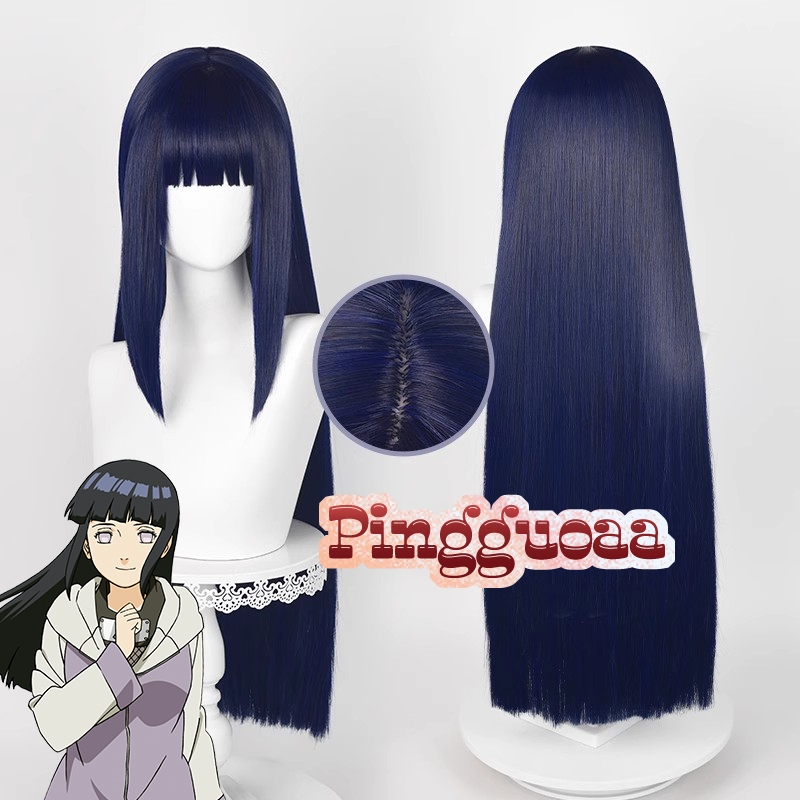 Naruto Hinata Hyuga Cosplay Wig 80cm Long Straight Blue Black Heat Resistant Synthetic Hair Simulate